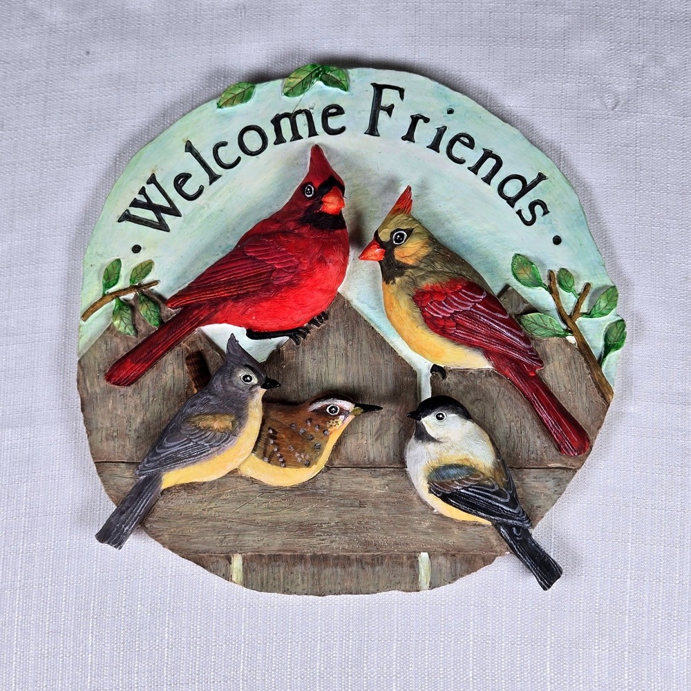 Vintage Welcome Friends of a Feather Hanging Bird Wall Plaque 2004